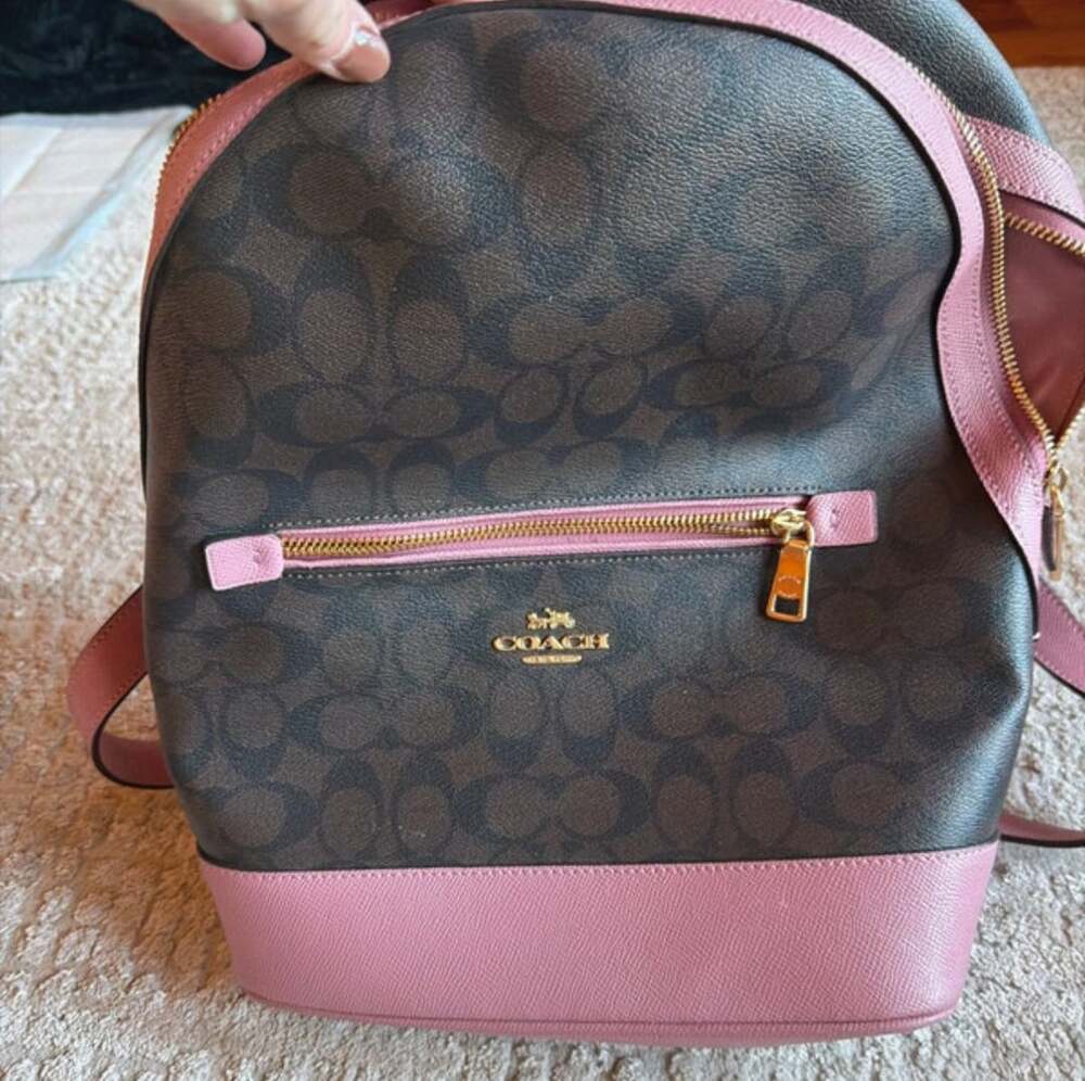 Coach Kenley Signature Canvas Backpack Brown Pink